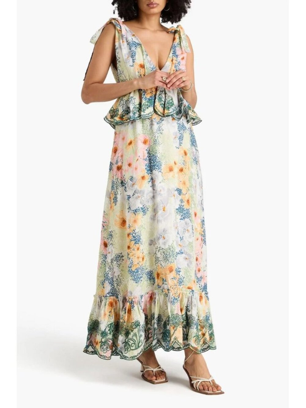Agua By Agua Bendita - Floral Maxi Dress with Bow Straps - NWT - Size M